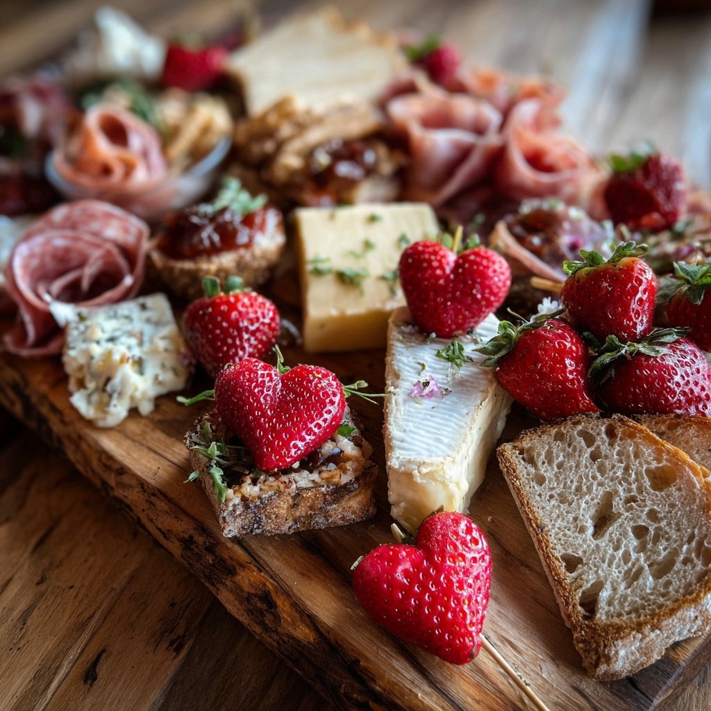 Valentines Charcuterie Board with Fruit Skewers