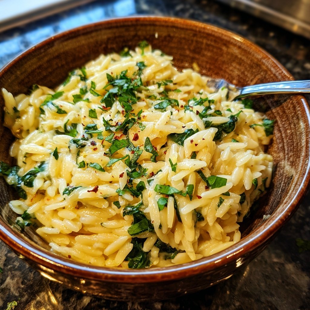 Creamy Lemon Orzo with Greens
