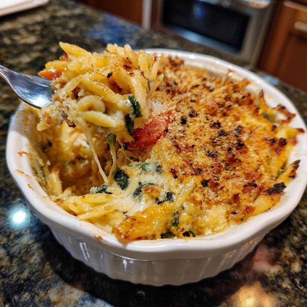Baked Tomato Spinach Orzo